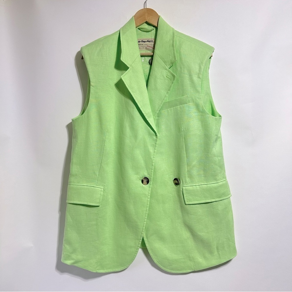 NWOT Free People bright Green Lime Bright Young Things Linen oversized Vest - Picture 2 of 11
